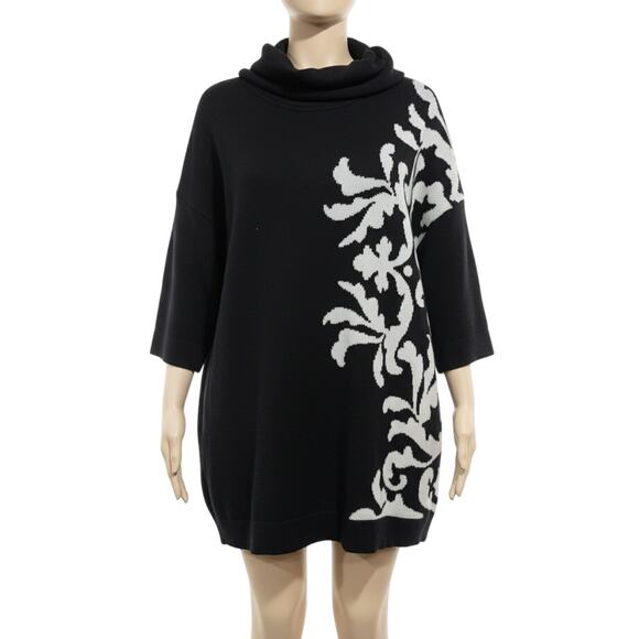 Lane Bryant Cowl Neck Tunic Sweater Women 18/20 Black White Plus Size Artsy - Picture 1 of 7